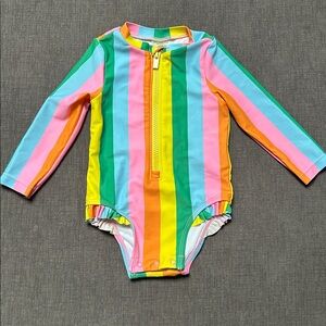 Old Navy striped one piece rainbow sun protection rash guard swimsuit baby 6-12